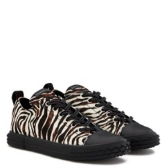 Giuseppe Zanotti Men's Natural Zebra Print Pony Skin Fashion "Blabber" Sneakers - Picture 2 of 6